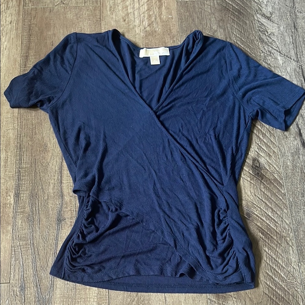 Michael Kors Blue Ruched Wrap Tee